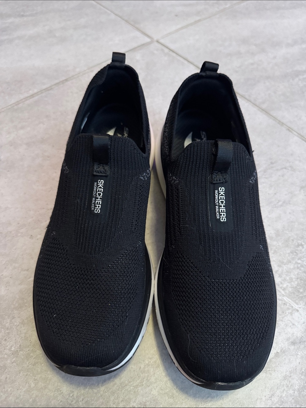 Skechers Women’s Black Slip-On Knit Sneakers with White Midsole
